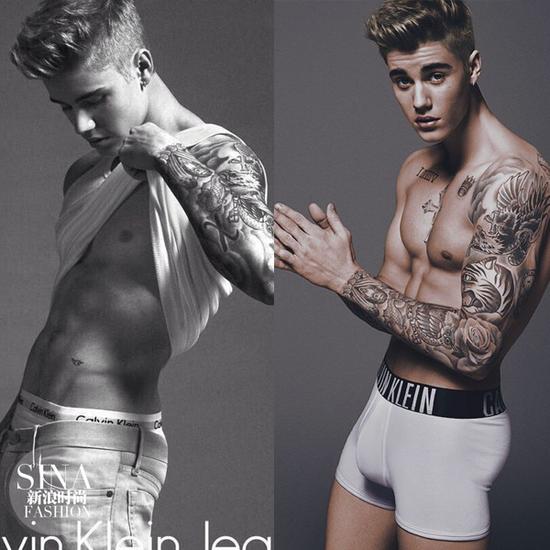 贾斯汀-比伯(Justin Bieber)为CK拍摄的黑白色调的时尚大片