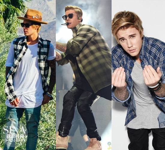 贾斯汀-比伯(Justin Bieber)格纹装