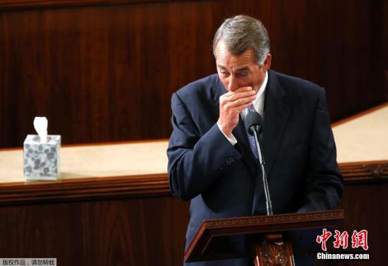 当地时间2015年10月29日，美国华盛顿，众议院议长约翰&middot;博纳发表离任讲话，过程中多次哽咽流泪，情难自禁。