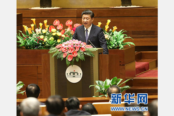 11月6日，中共中央总书记、国家主席习近平在越南国会发表题为《共同谱写中越友好新篇章》的重要演讲。 新华社记者 庞兴雷 摄