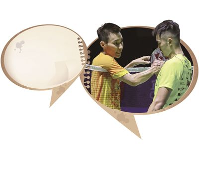 李宗伟(左）终于胜了林丹。