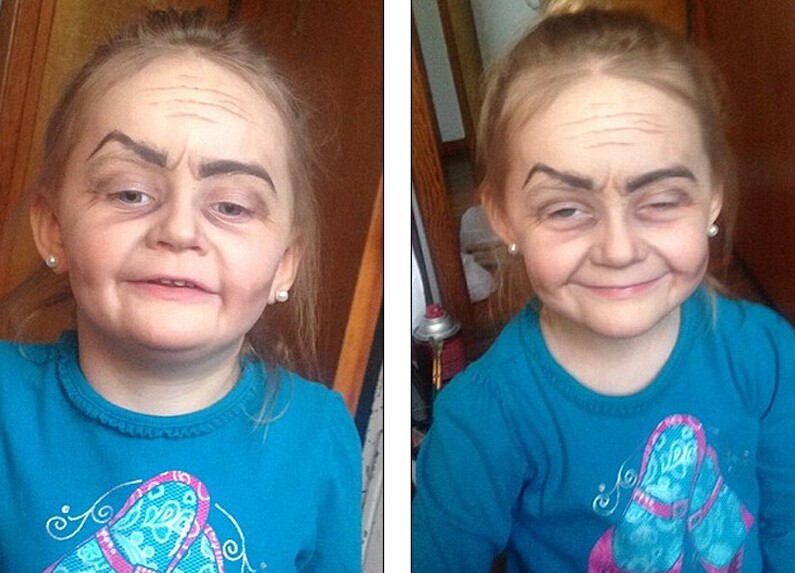 美国3岁女孩化妆后变“老奶奶”走红