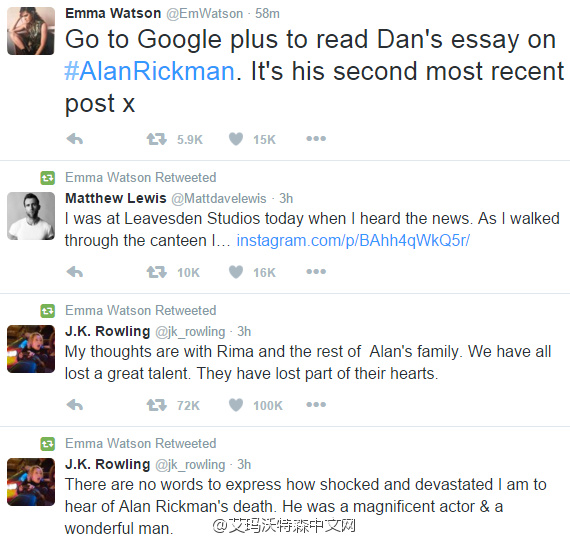 《哈利波特》斯内普去世 主创发文悼念