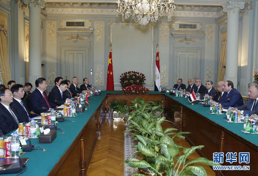 1月21日，国家主席习近平在开罗库巴宫同埃及总统塞西举行会谈。新华社记者 鞠鹏 摄 