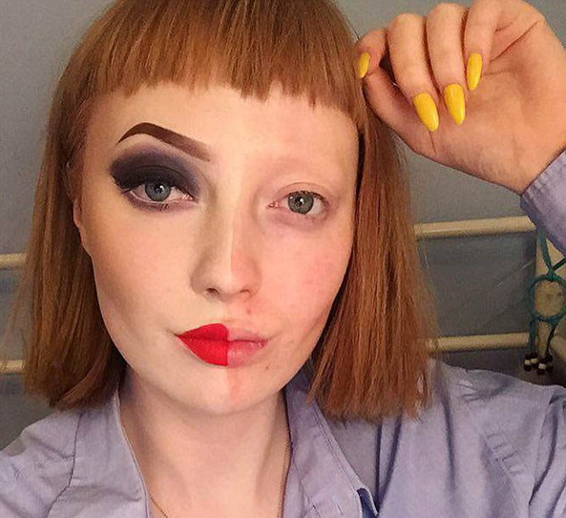 英国女孩化&ldquo;半面妆&rdquo;走红 化妆素颜对比引网友吐槽