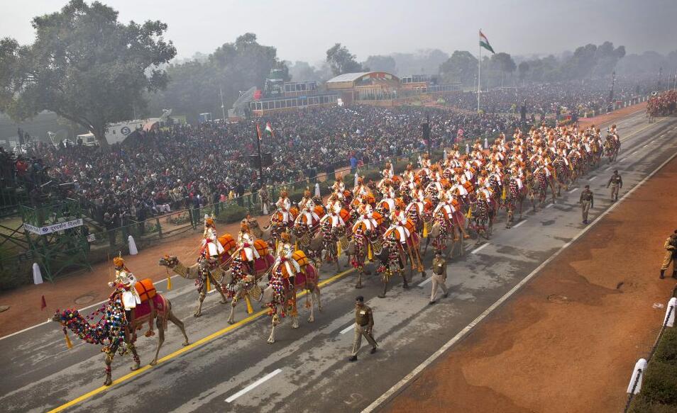 印度阅兵现场 奥朗德与莫迪共同观看