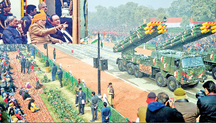 印度阅兵现场 奥朗德与莫迪共同观看