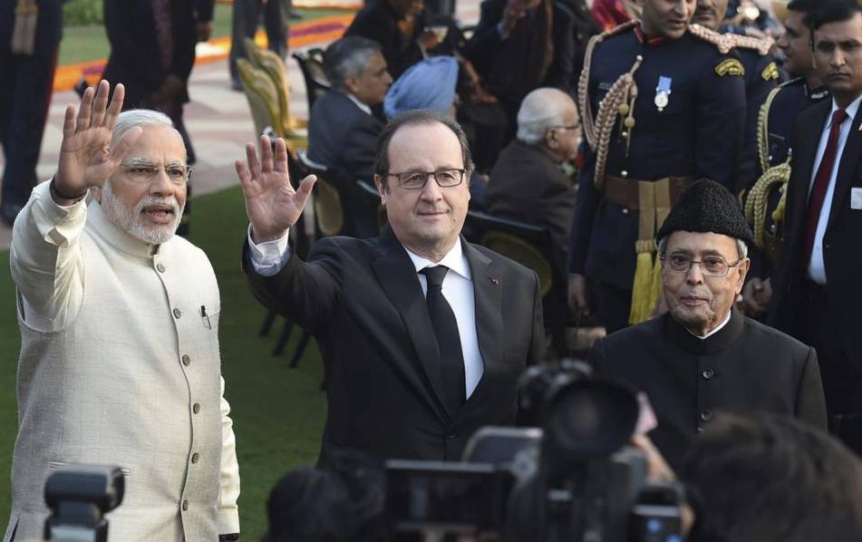 印度阅兵现场 奥朗德与莫迪共同观看