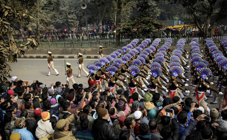 印度阅兵现场 奥朗德与莫迪共同观看