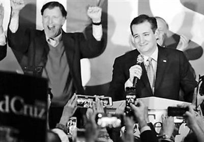 图为克鲁兹发表胜选演讲。