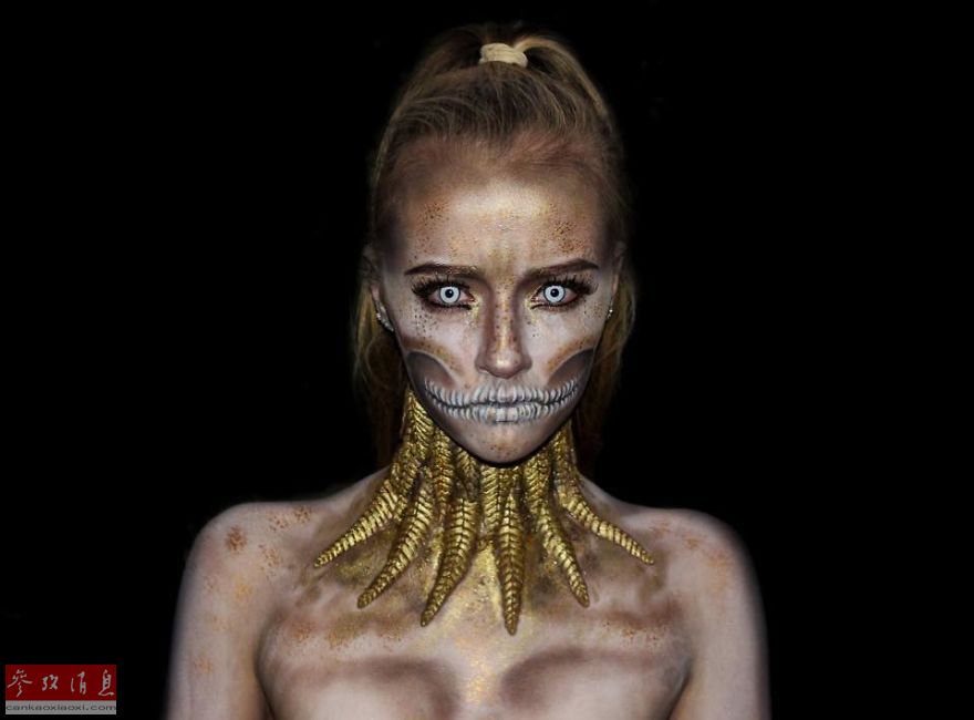 16岁女孩自学特效化妆 打造科幻人体彩绘(组图