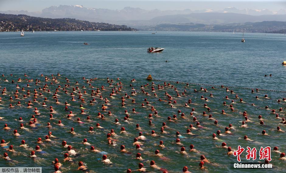 游泳爱好者横渡苏黎世湖 人头攒动场面壮观