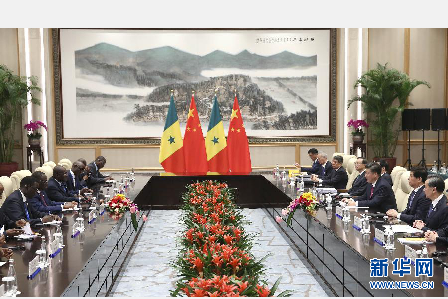 9月2日，國家主席習近平在杭州會見塞內加爾總統薩勒。新華社記者龐興雷攝