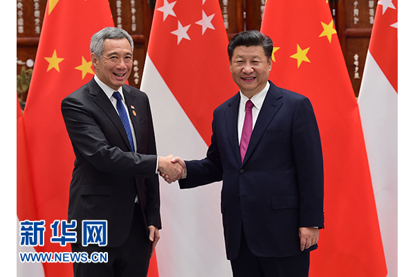 9月2日，國家主席習近平在杭州會見新加坡總理李顯龍。新華社記者張鐸攝