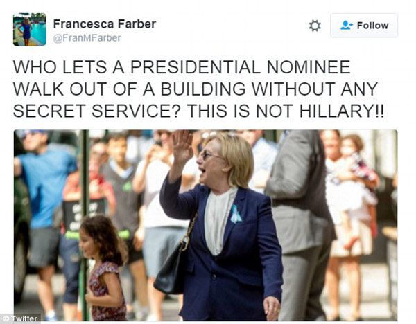 “健康门”又出阴谋论? 希拉里被疑用替身