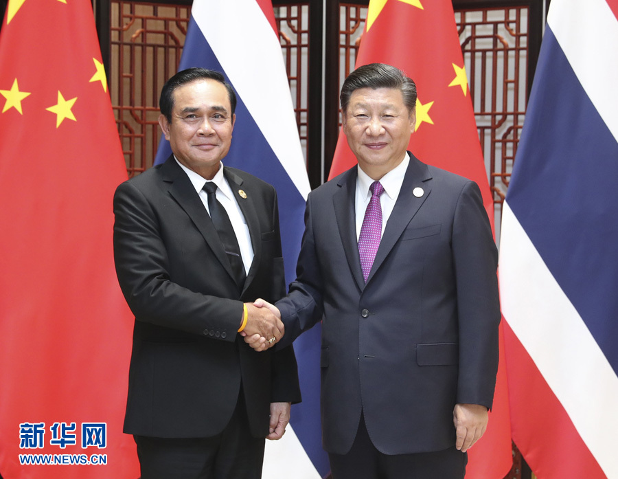 9月4日，国家主席习近平在厦门会见来华出席新兴市场国家与发展中国家对话会的泰国总理巴育。 新华社记者 马占成 摄  