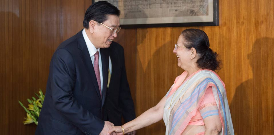 张德江与印度人民院议长马哈詹举行会谈