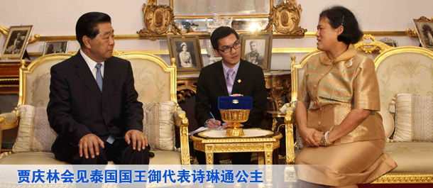 贾庆林会见泰国国王御代表诗琳通公主