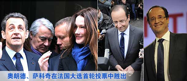 奥朗德、萨科奇在法国大选首轮投票中胜出