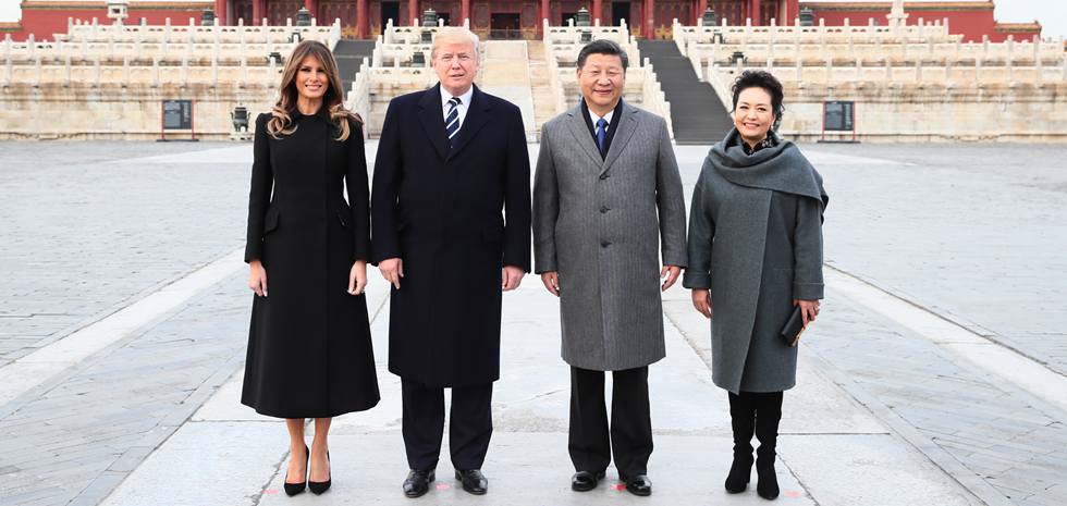 习近平和夫人彭丽媛陪同美国总统特朗普和夫人梅拉尼娅参观故宫博物院