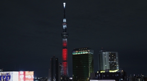 日本东京晴空塔为中国春节点亮“中国红”