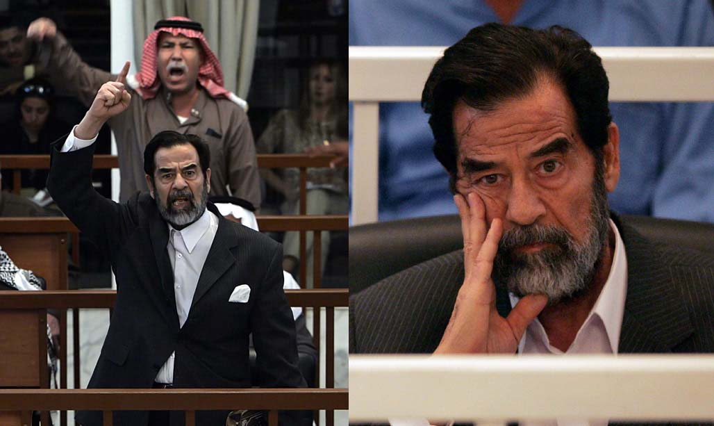 2005年12月，伊拉克前总统萨达姆在巴格达出庭受审。