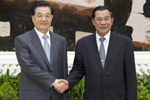 胡锦涛会见柬埔寨首相洪森