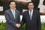 胡锦涛会见柬埔寨首相洪森