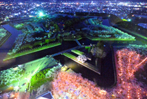 函馆五稜郭公园樱花盛开 炫彩点亮夜空（图）