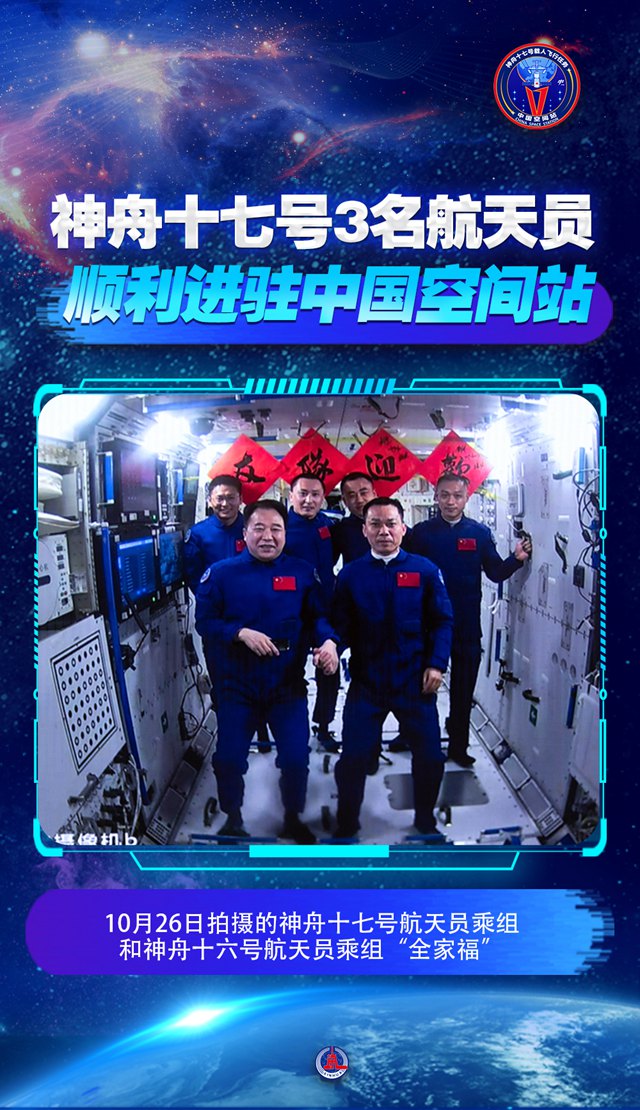 神舟十七号3名航天员顺利进驻中国空间站-新华网