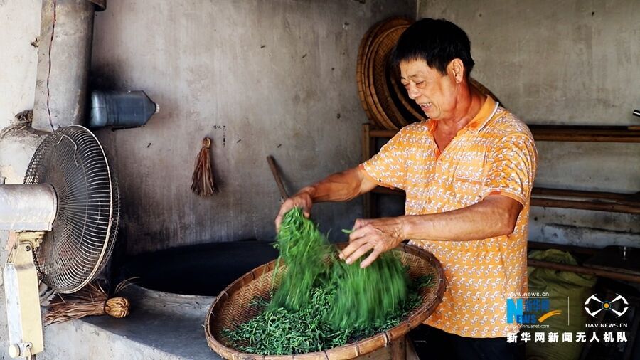 炒茶师傅在炒制茶叶.新华网发(罗素玲摄)