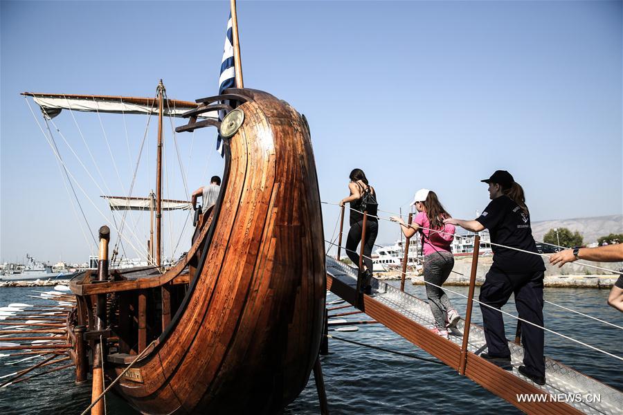 GREECE-ATHENS-ANCIENT GREEK TRIREME-REPLICA-SAILING