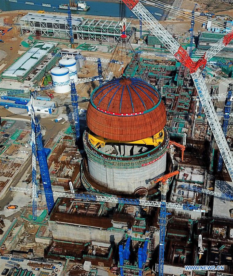 Hemispherical dome installed for No. 6 unit of Fuqing nuclear power plant  in Fujian - Xinhua | English.news.cn