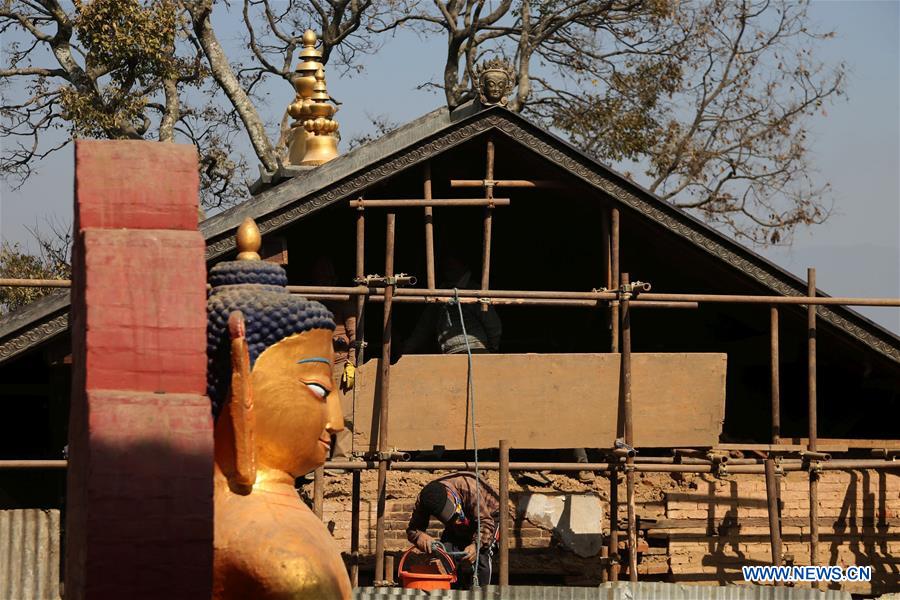 Reconstruction of historical and cultural monuments undergoes in Swayambhunath, Nepal - Xinhua