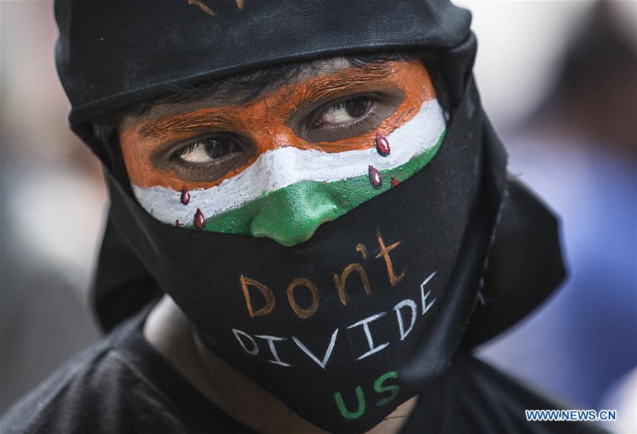 in a protest against the controversial new citizenship law in