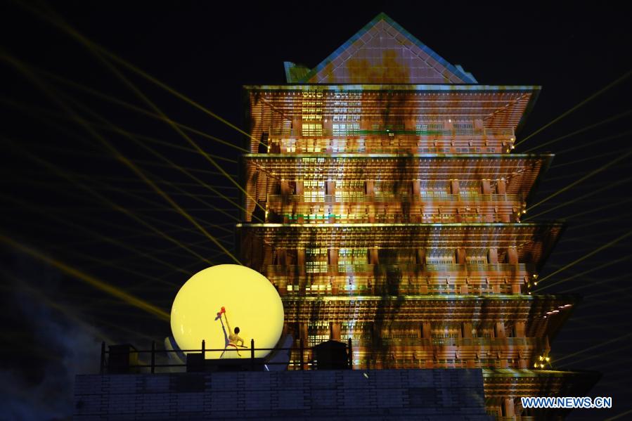 light show staged at yellow river pavilion scenic