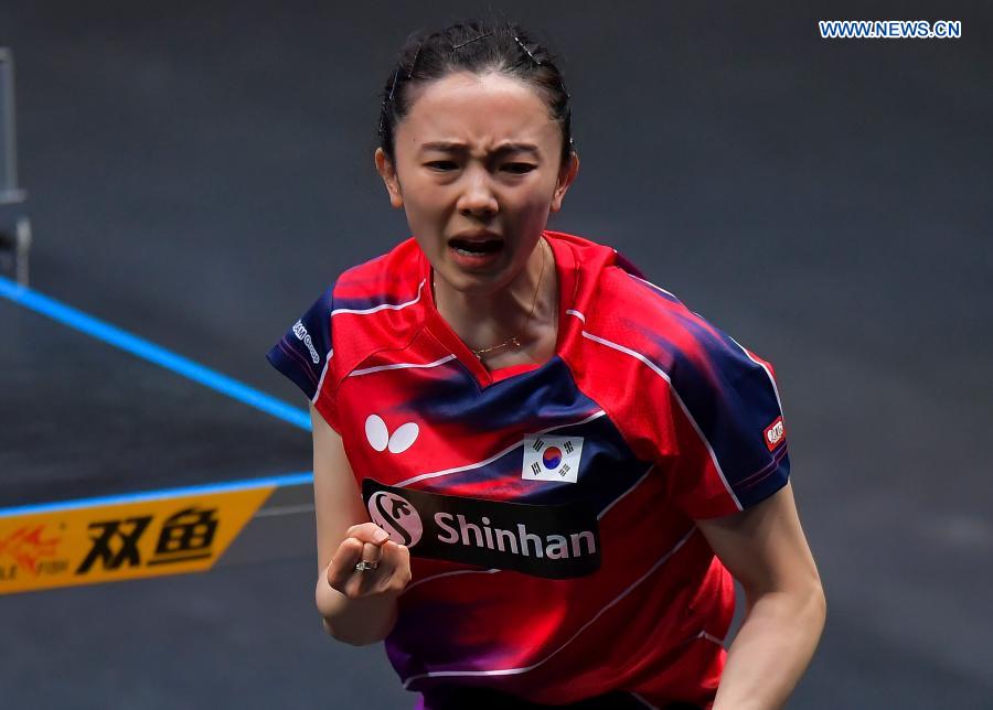 jeon jihee of south korea reacts during the womens singles