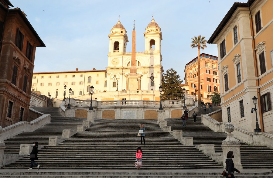 people walk on spanish steps in rome, italy, march 27, 2021.