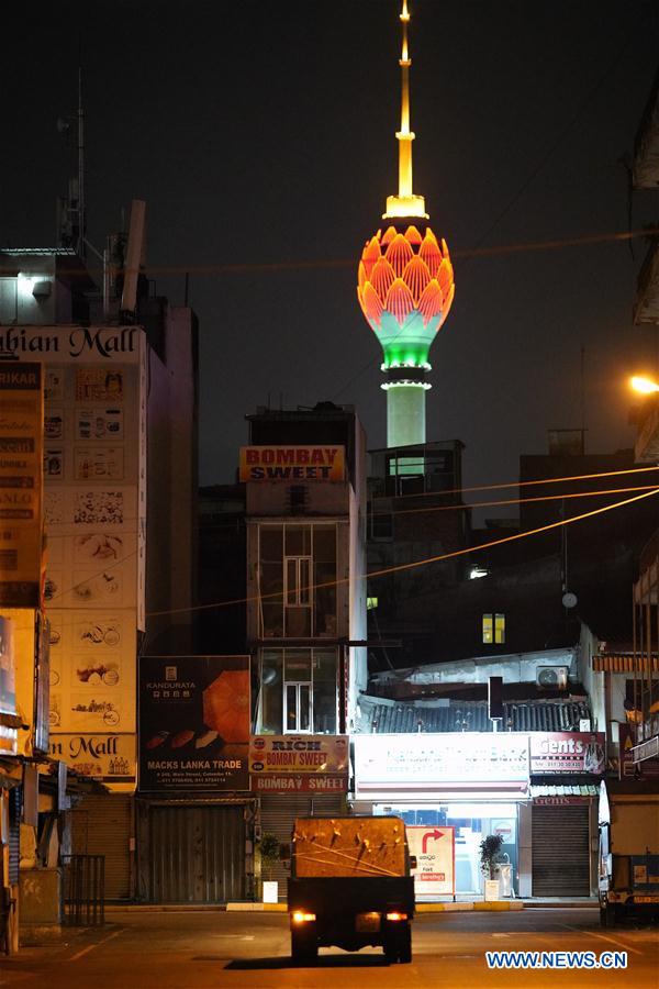 SRI LANKA-COLOMBO-LOTUS TOWER-LIGHTS-COVID-19