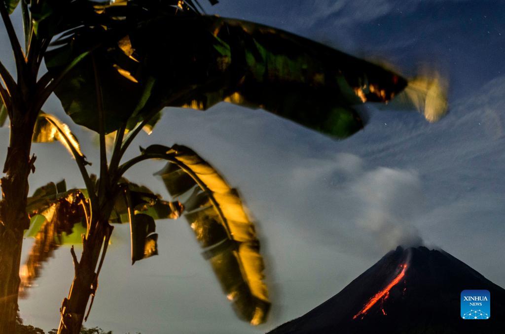 volcanic materials spew from mount merapi in indonesia