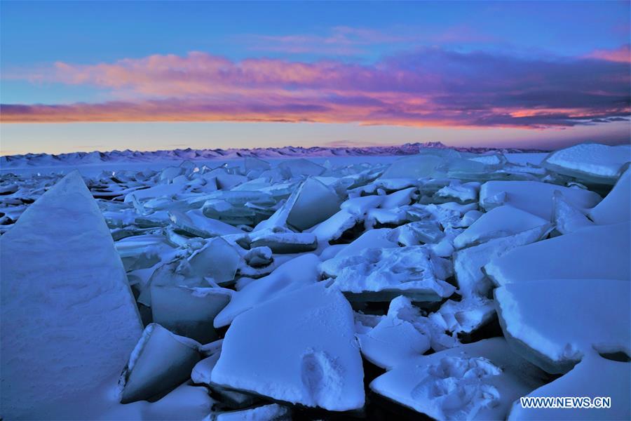 winter scenery of nam co, worlds highest saltwater lake