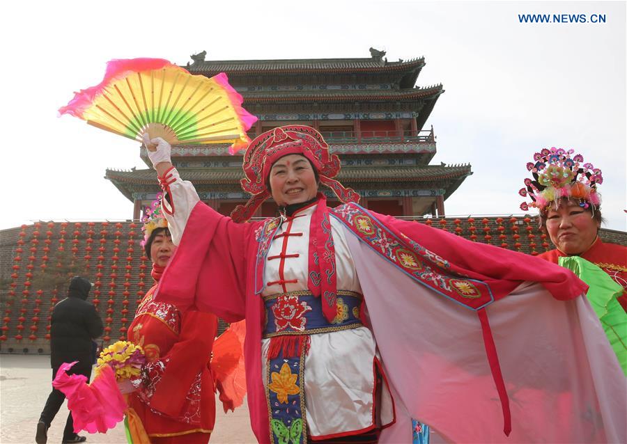 of chinese folk dance, at a temple fair in xianghe, north china