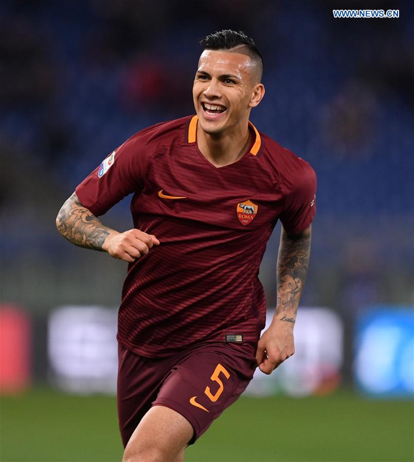 romas leandro paredes celebrates after scoring during a serie a