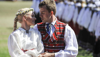 Dancers perform at Estonian National Song and Dance Festival
