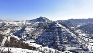 Scenery of terraced fields after snow in N China's Hebei