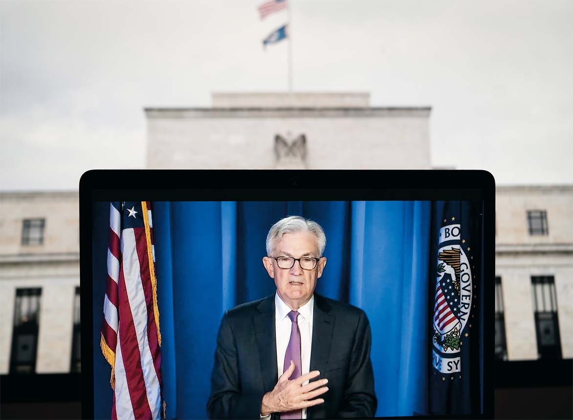 3月16日拍摄的视频画面显示,美联储临时主席鲍威尔在华盛顿出席线上