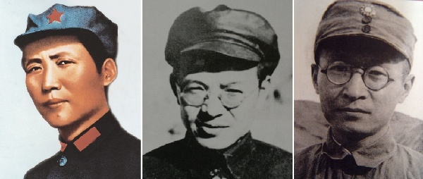这是毛泽东,张闻天和王稼祥(从左至右)的资料照片.