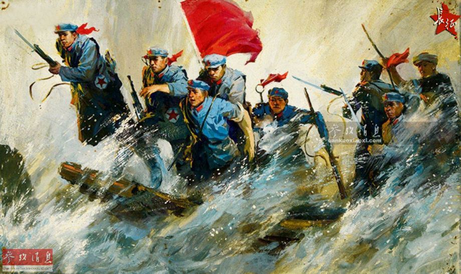 图为描绘红军手持zb-26轻机枪乘船抢滩登陆的画作.
