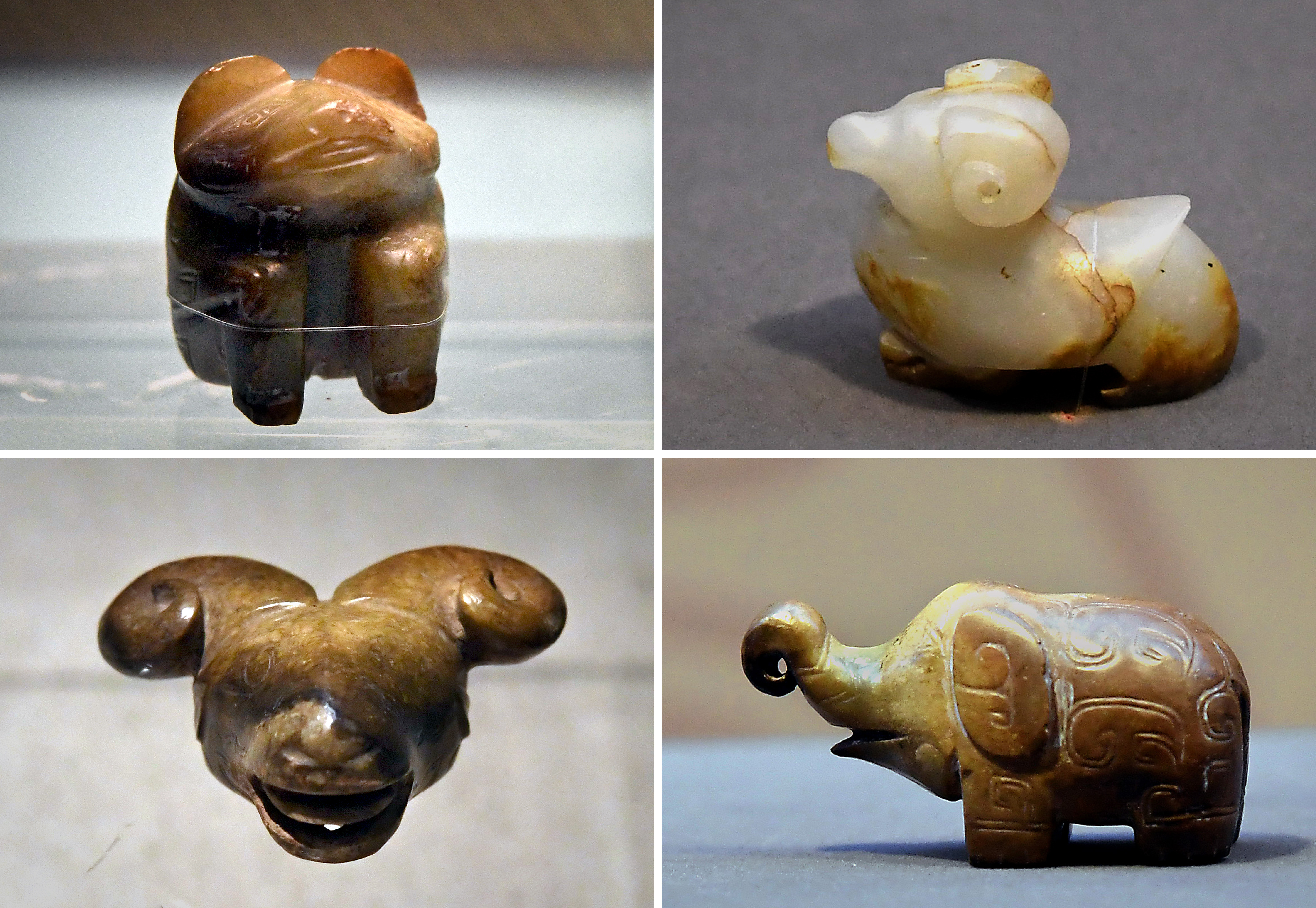 图为在河南安阳博物馆展出的妇好墓出土的玉器(拼版照片).