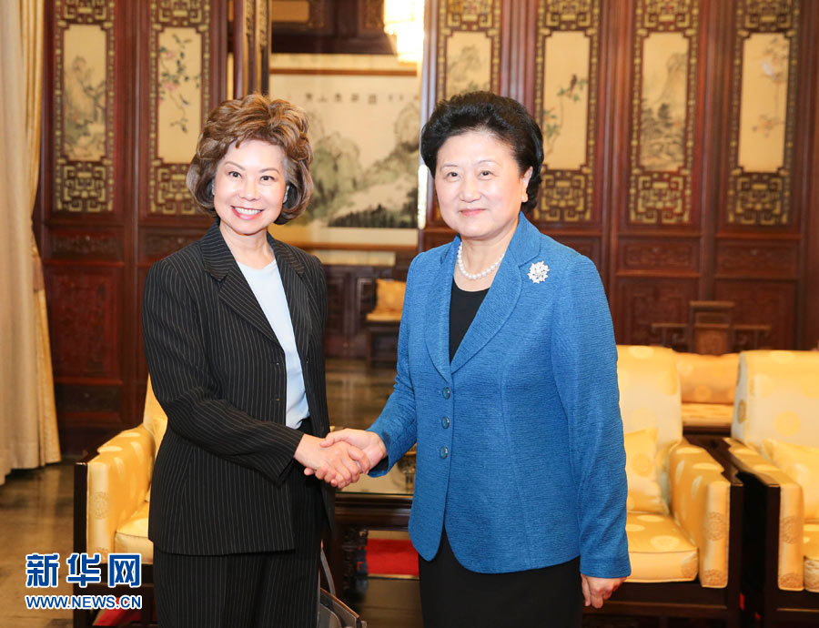 10月22日,国务院副总理刘延东在北京钓鱼台国宾馆会见美国前劳工渤い